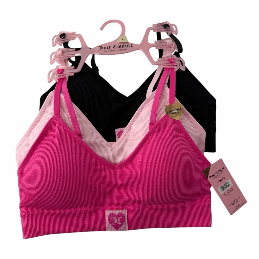 NWT Juicy Couture Bralette Set of 3 Pullover Padded Adjustable Wireless Summer